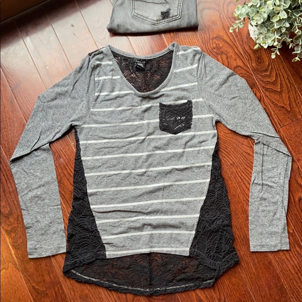 ‼️ 5/$25 Striped Black Laced-Back Top